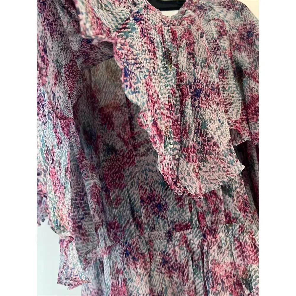 $1490 Isabel Marant Silk Ruffle Mini Aqua Dress Size 38(6) - Picture 10 of 11